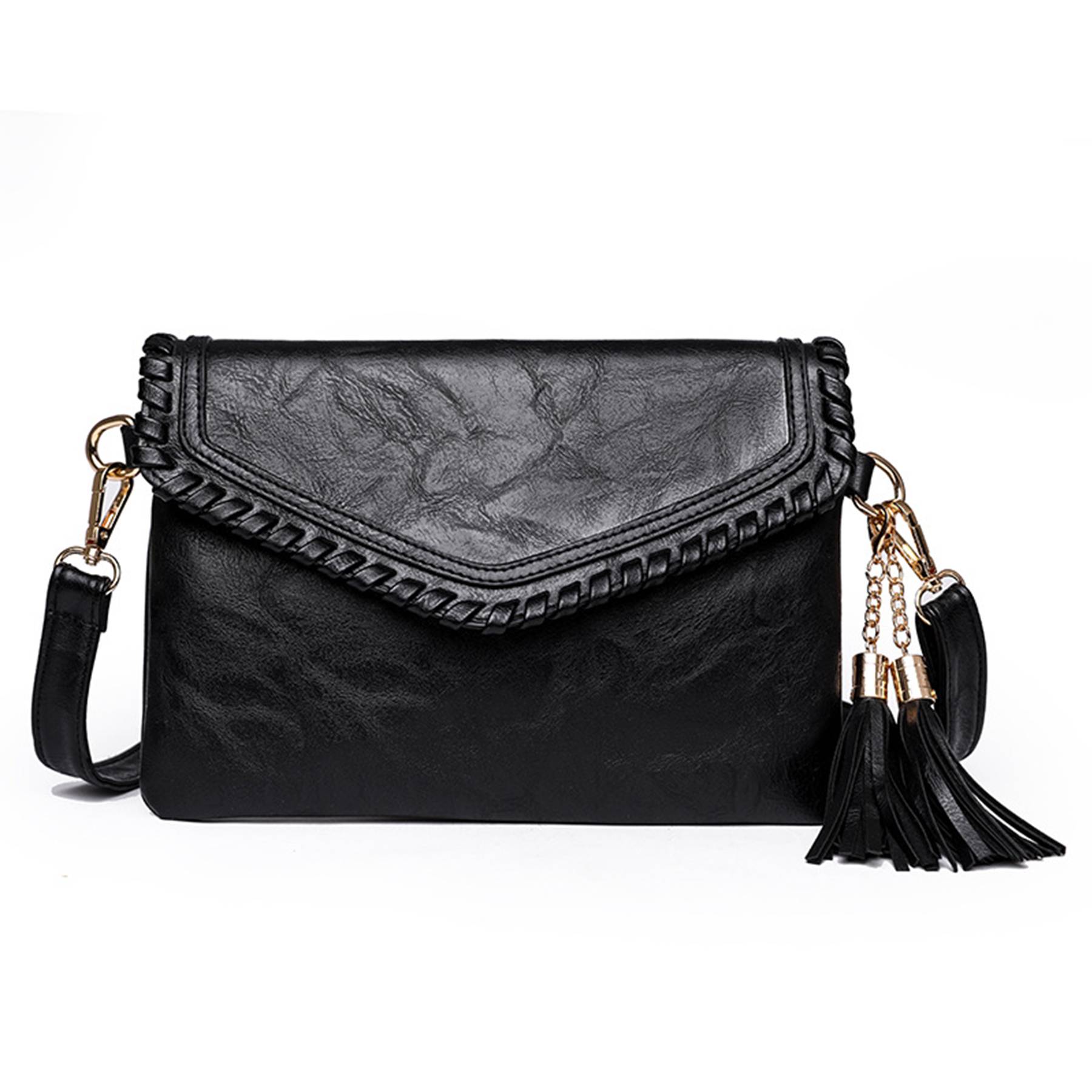 Women's PU Leather Envelope Purse Messanger Bag With Tassels 3