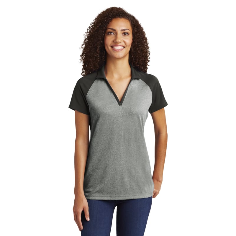 Sport-Tek Women's PosiCharge RacerMesh Raglan Heather Block Polo. 3