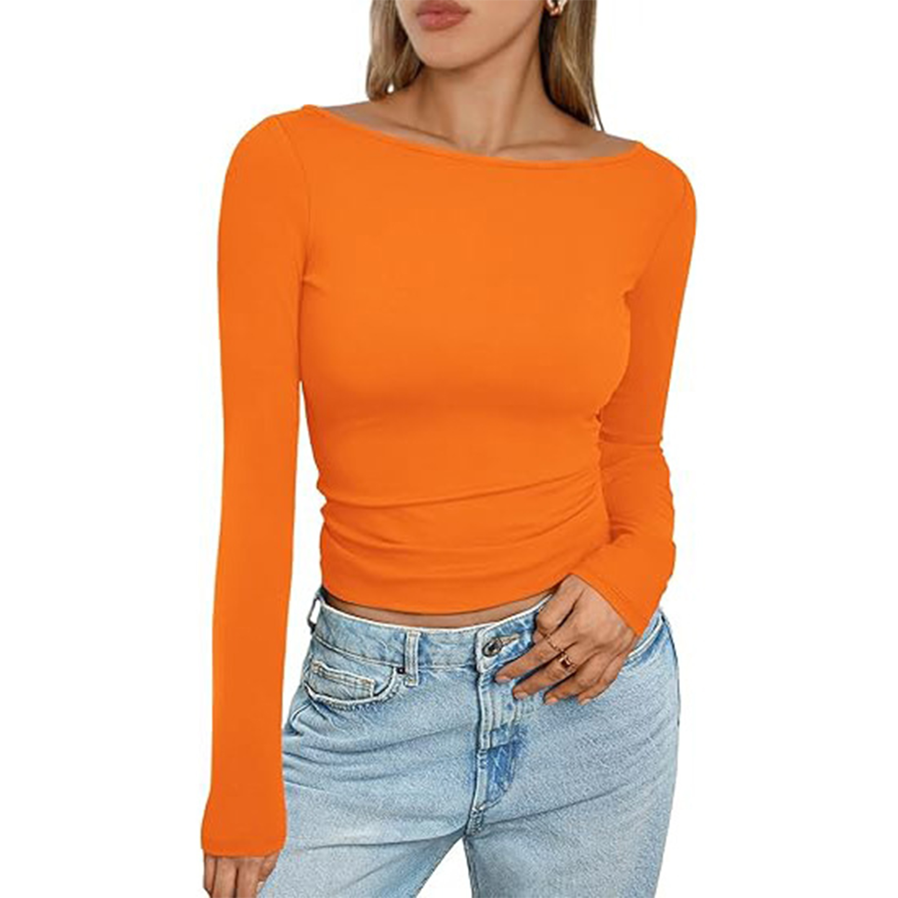 Women Boat Neck Long Sleeve Shirt 14