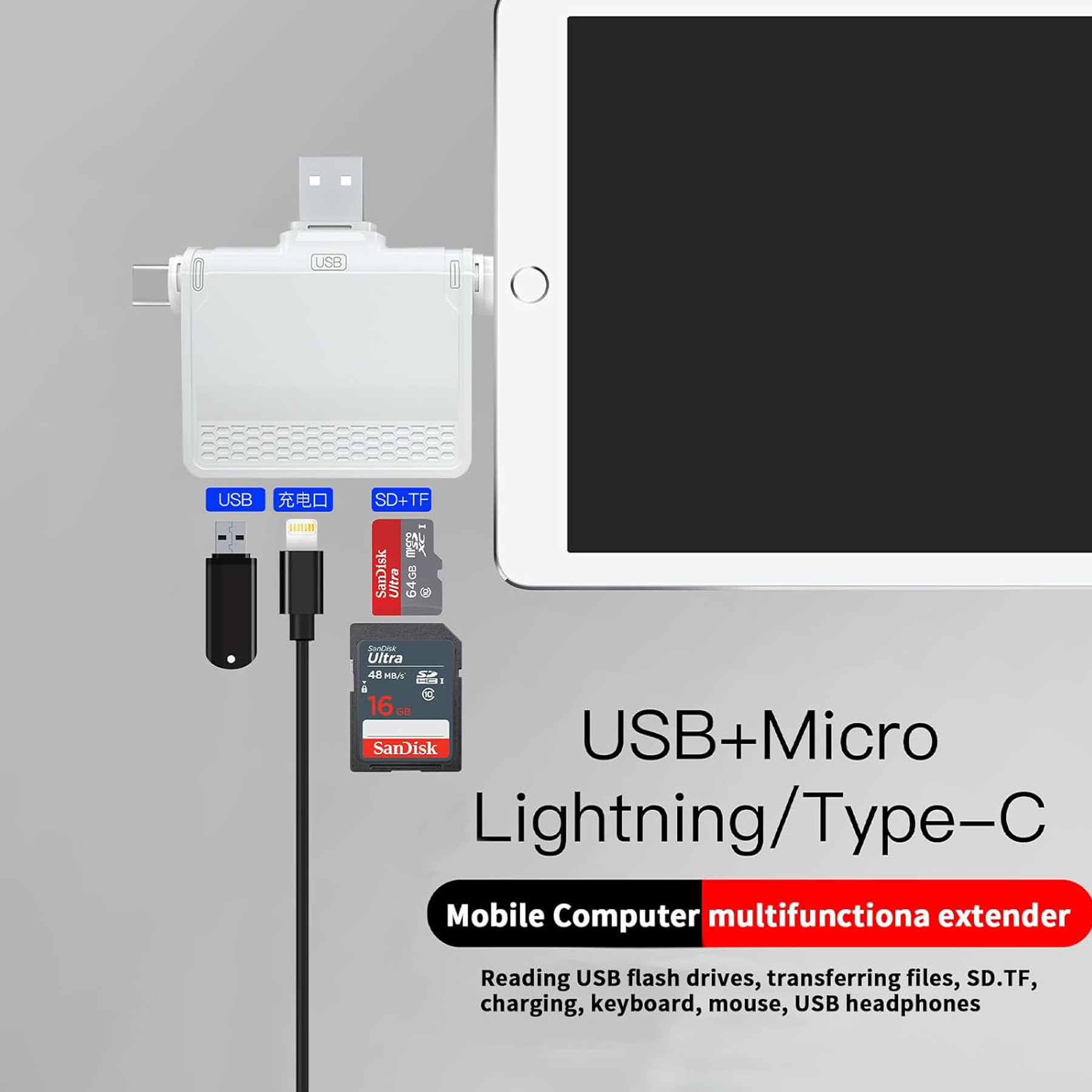 4-in-1 Multi-Function Card Reader for iOS and Android 7