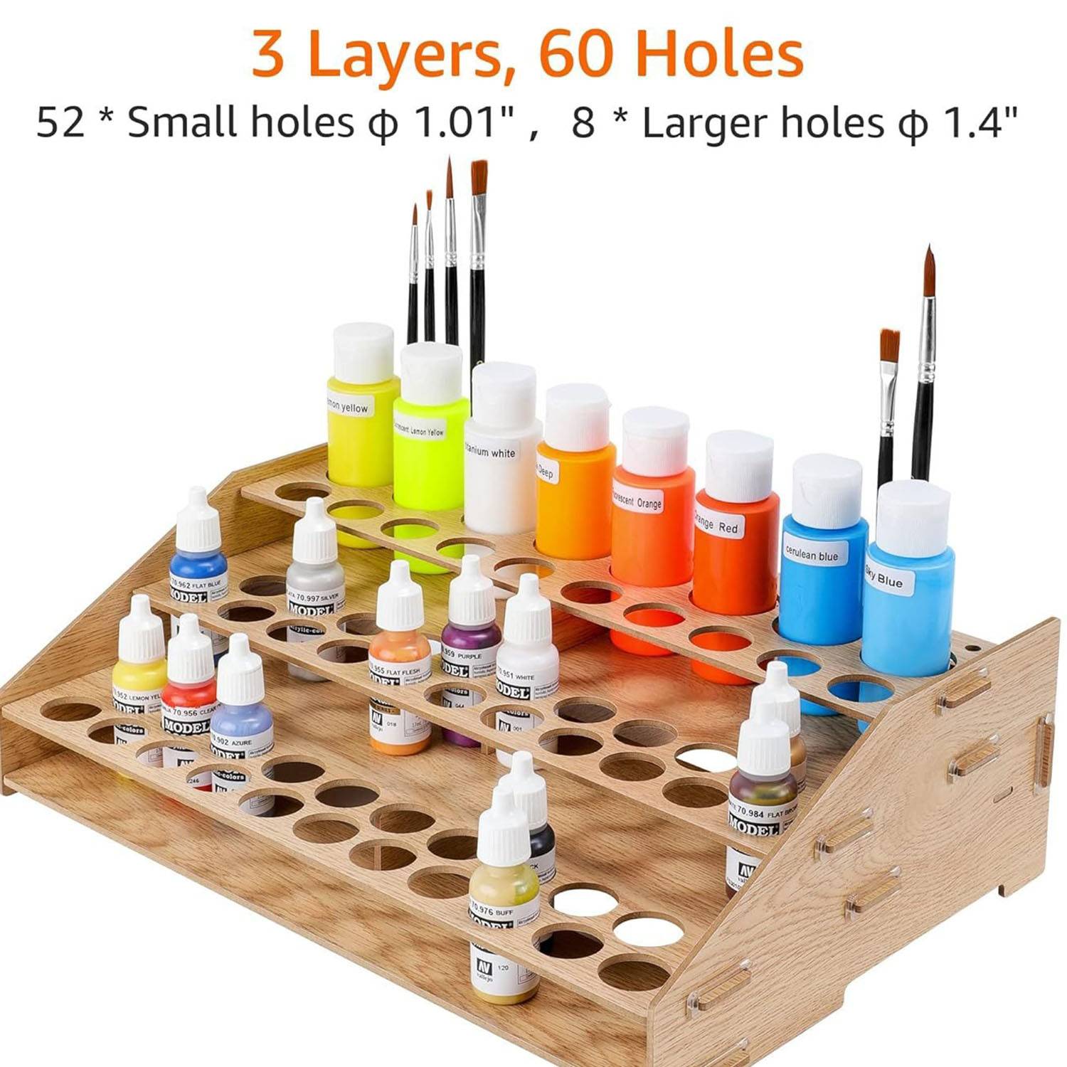 Space-Saving solidly Wooden Craft Paint&Brush Organizer Rack 7