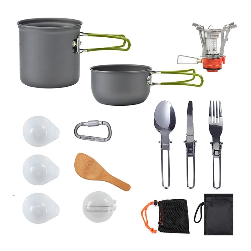 Camping Cookware Mess Kit Set with Stove 10pcs set 4