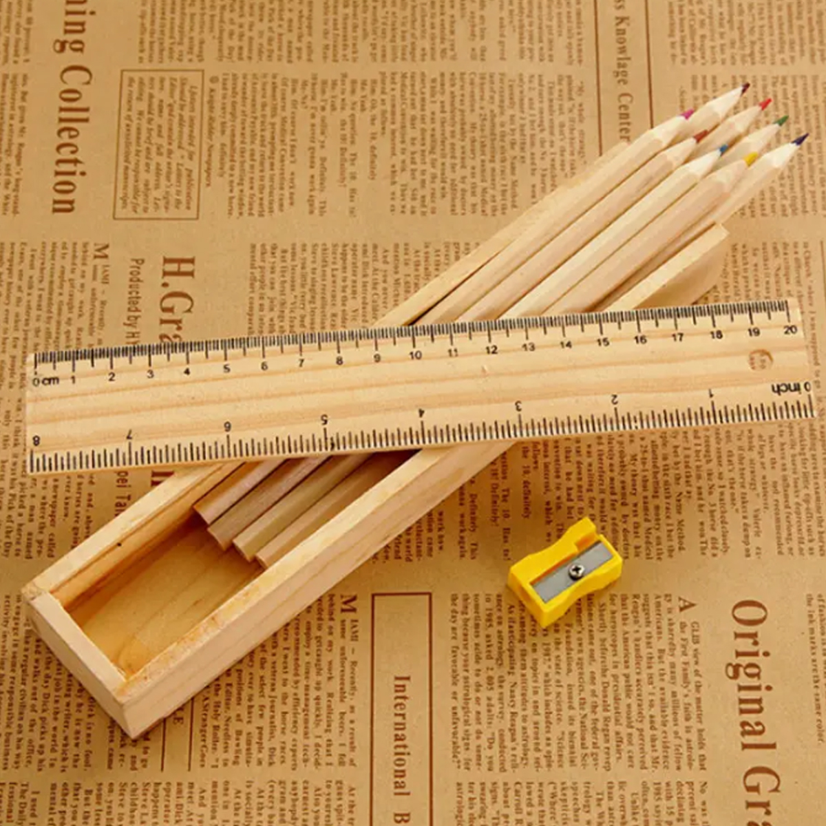 Wooden Ruler Pencil Box with 12 Colored Pencils 5