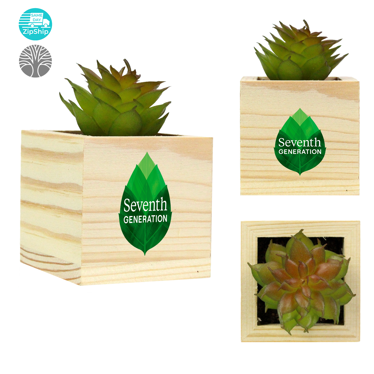 Wooden Planter with Artificial Succulent 2