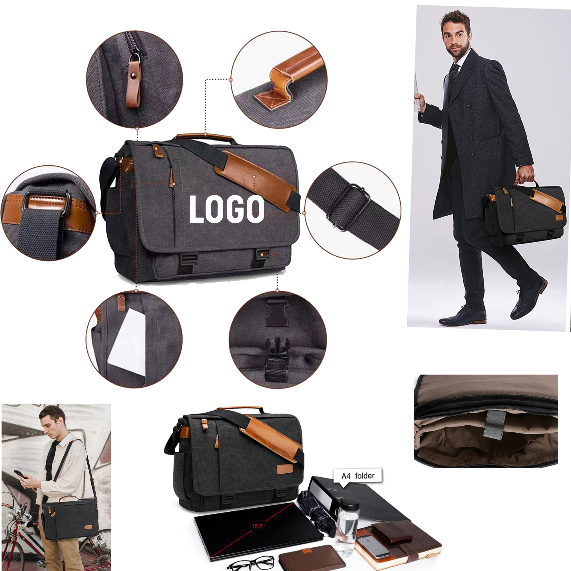 Water-resistant Canvas Laptop Messenger Bag 4