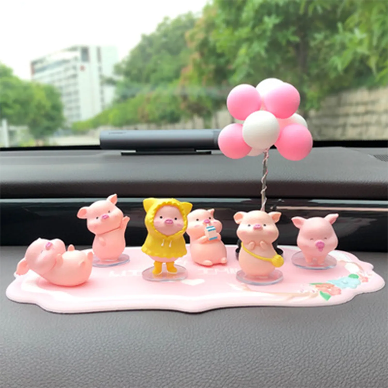 6PCS Cute Pig with Balloon Car Dashboard Decorations 1