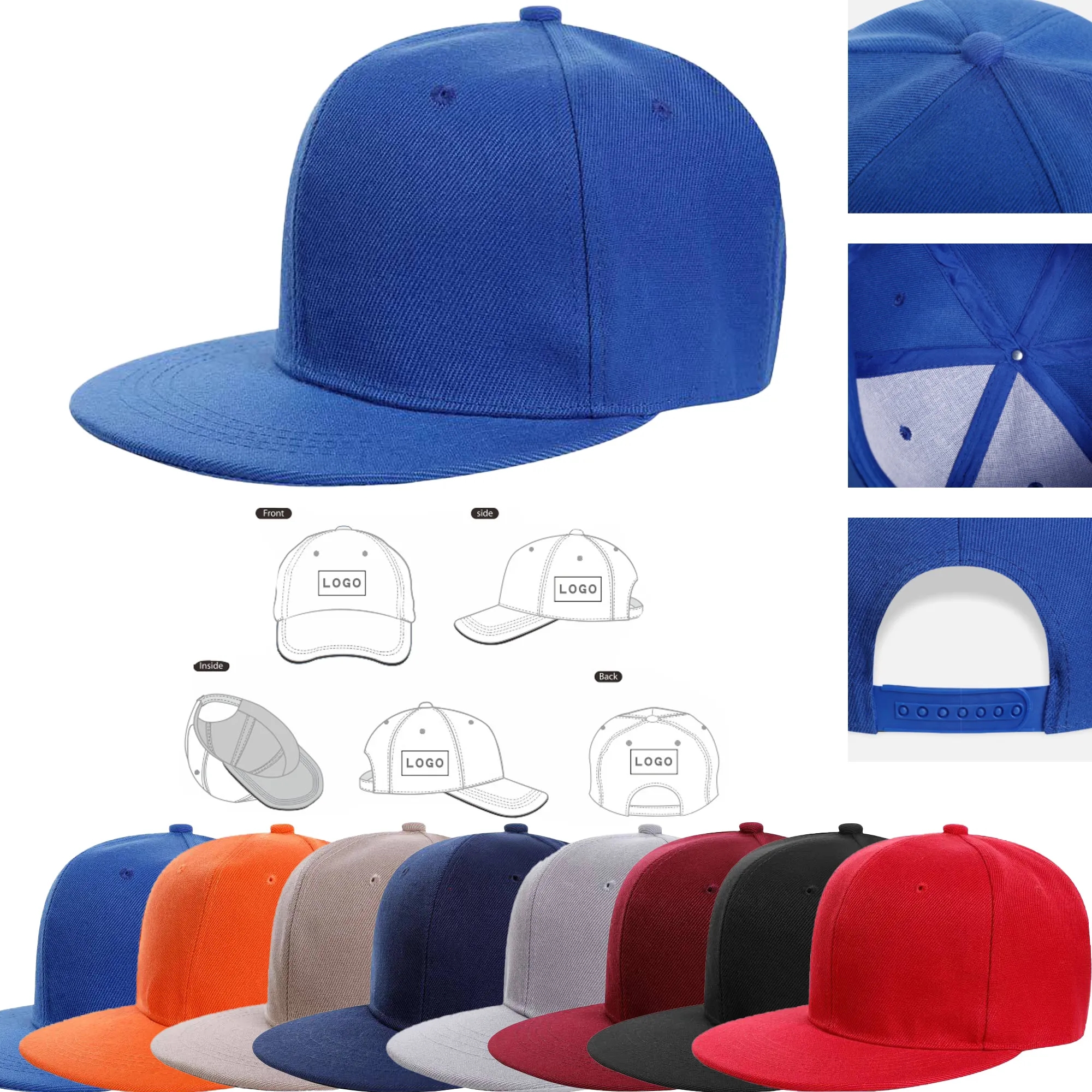 Custom 6 Panel Flat Bill Trucker Cap With Plastic Snapback 4