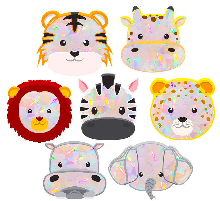 Window Decals - Baby Safari Animal Sun Catchers - Holographic Rainbow Window Stickers 1