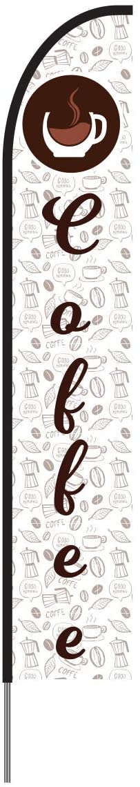 Coffee Feather Flag Banner Signs, Complete Pole Kit for Store Display, 15ft - Design 1 1