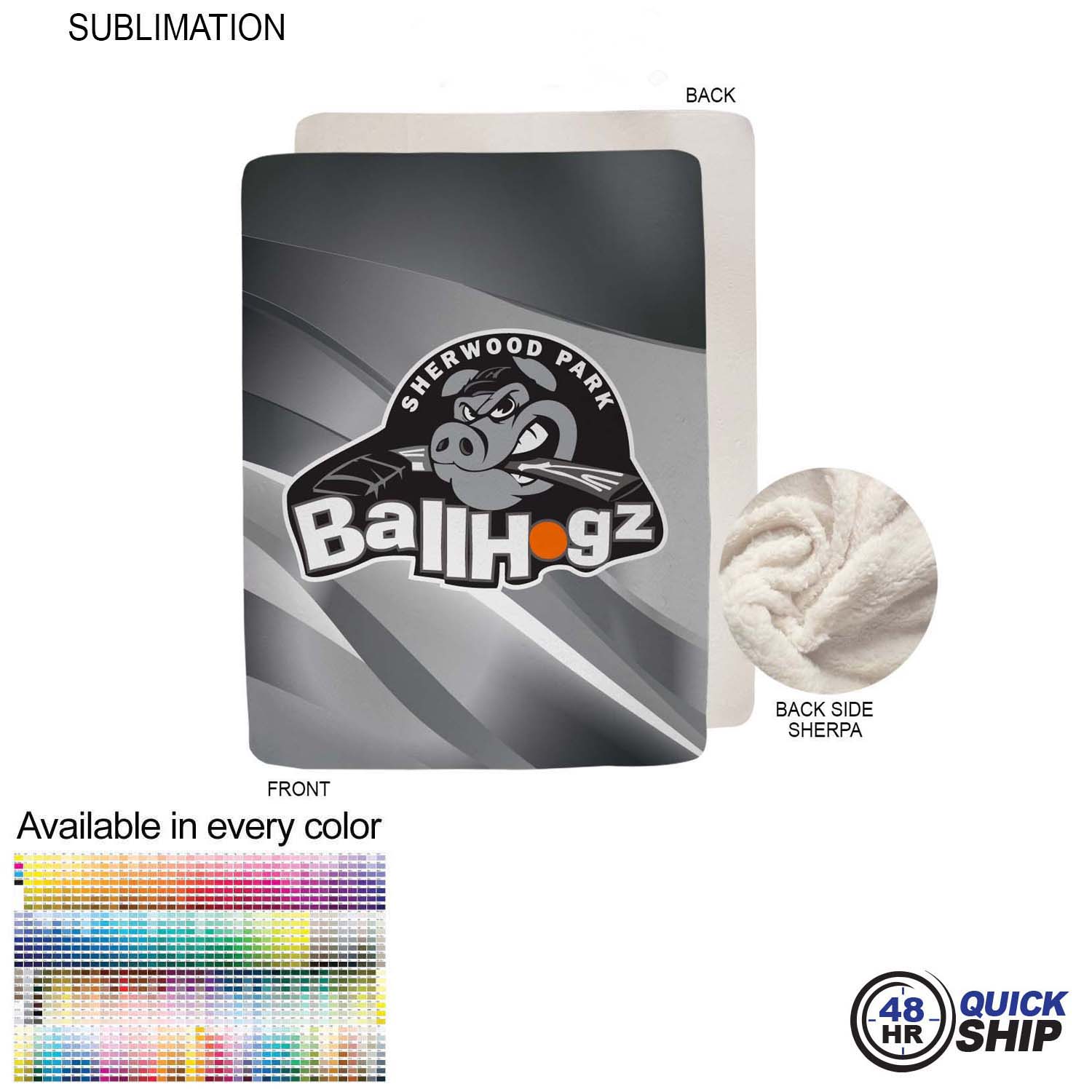 48 Hr Quick Ship - Sherpa Faux Wool Lined Micro Mink Throw, 60x80, Sublimated Edge to Edge 1 side 4