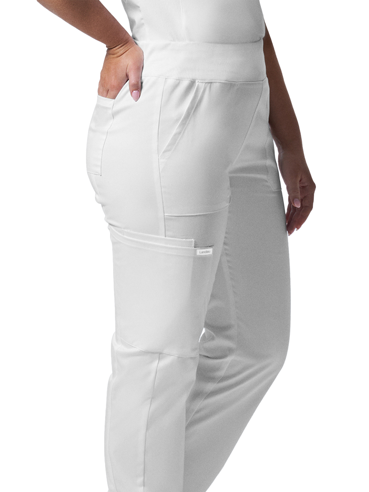Landau - ProFlex - Women's Five-Pocket Mid-Rise Rib-Knit Elastic Waist Straight Leg Pant 18