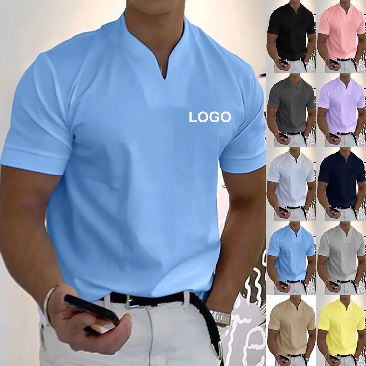 Mens Athletic V Neck Short Sleeve Slim T Shirts 2