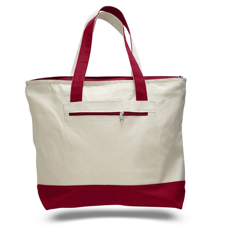 18" Zippered Top Heavy Duty Deluxe Tote Bag With Color Handle 3