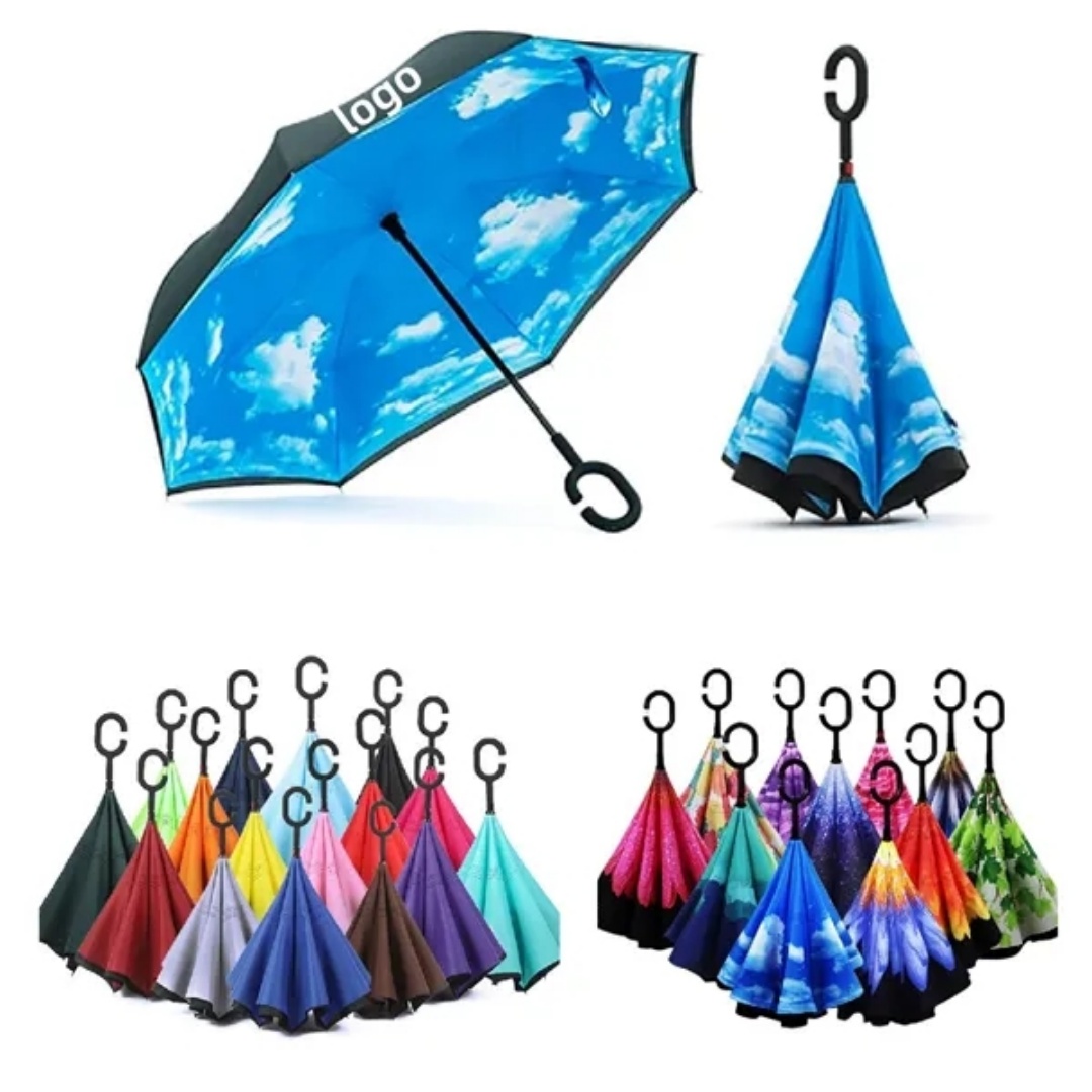 Inverted Reverse Upside Down Umbrella with C-Shaped Handle 4