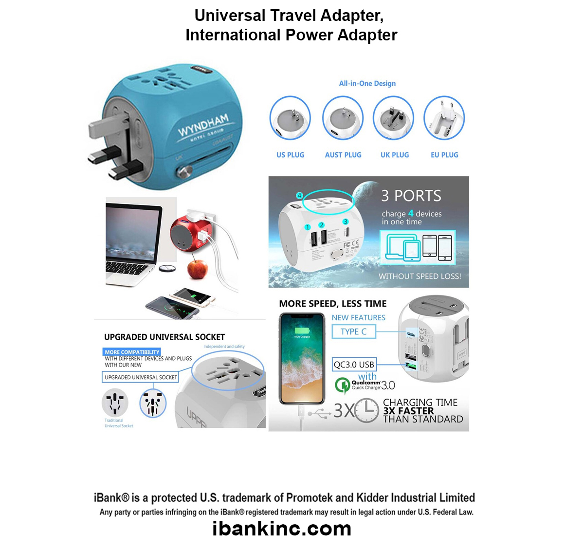 iBank ® Universal Travel Adapter, International Power Adapter 1
