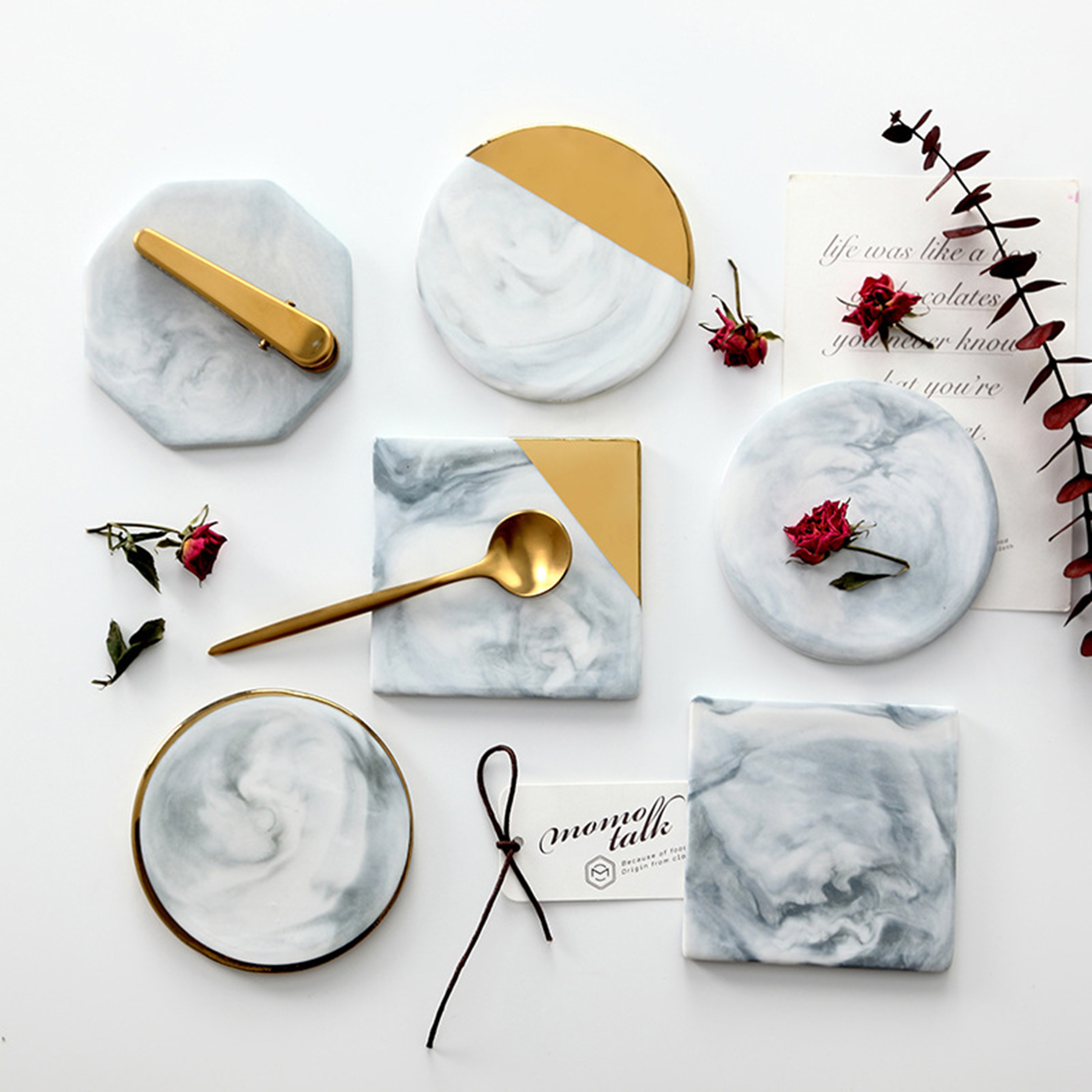 Gold Edge Marble Round Coasters 2