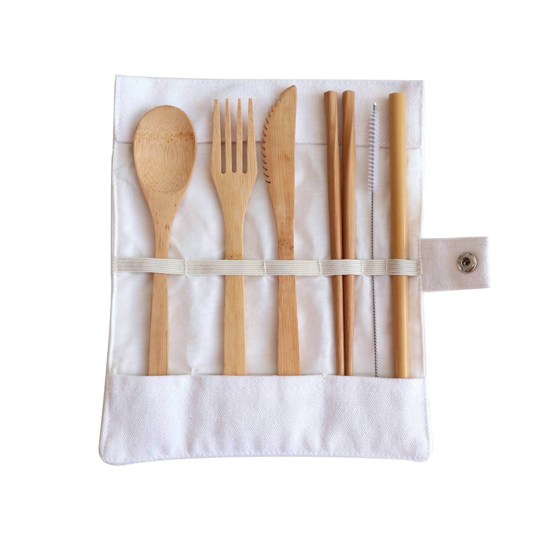 Outdoor Bamboo Travel Cutlery Set With Canvas Bag 5