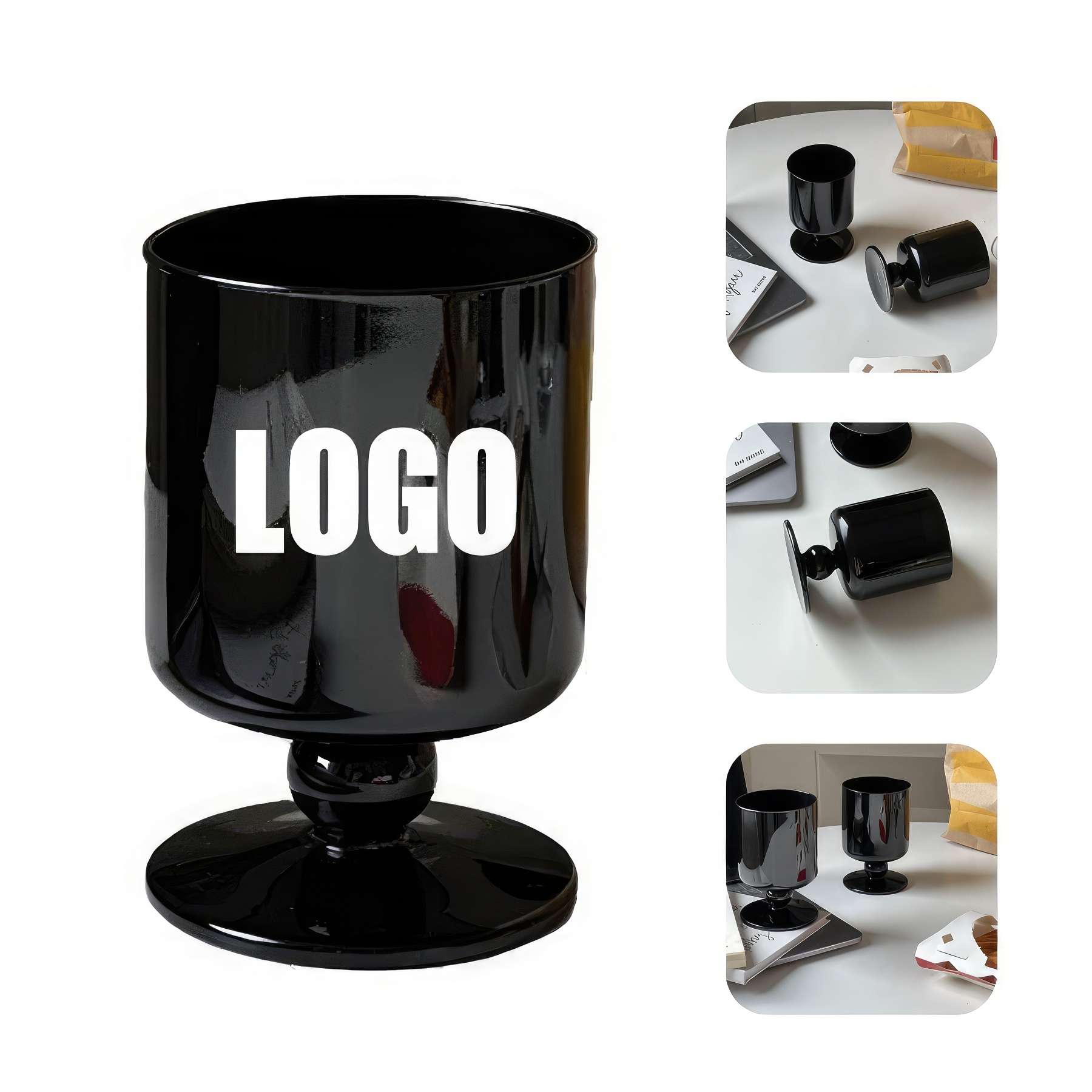 280ml 9.4oz Black Glass Goblet Wine Cocktail Cup 2