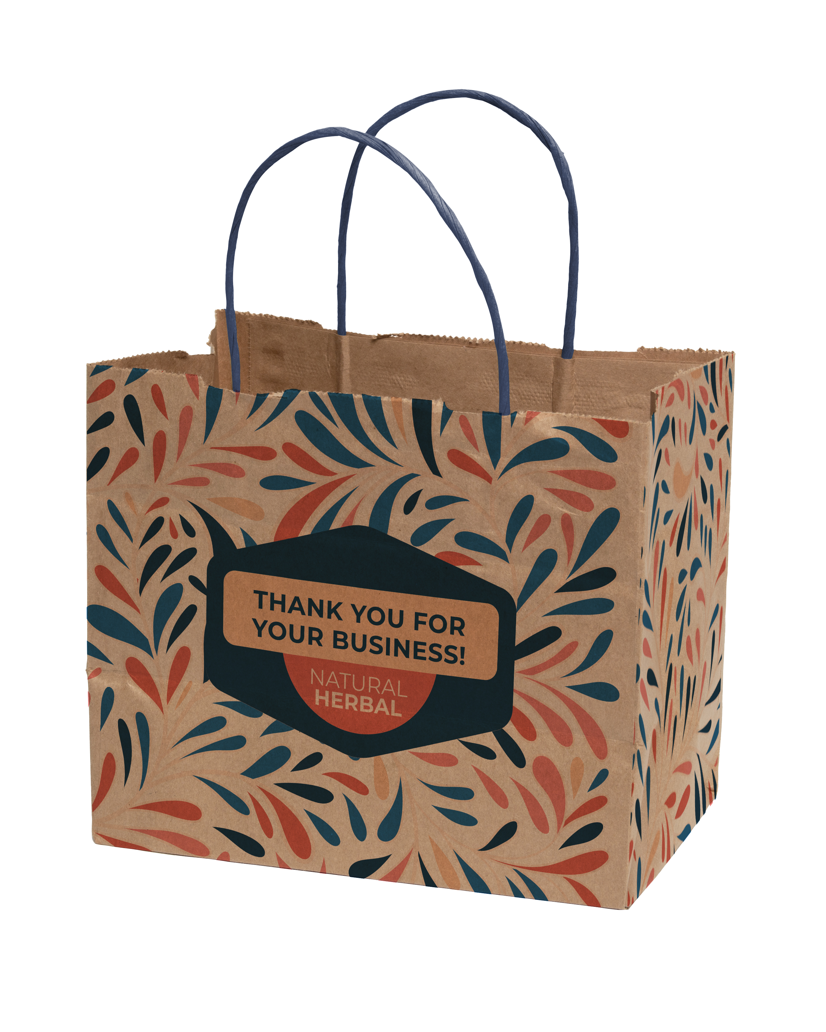 Multi-Sided Full Color Natural Shopper Paper Bag - Blue Handle (8.5"x 7.25"x 5") 3