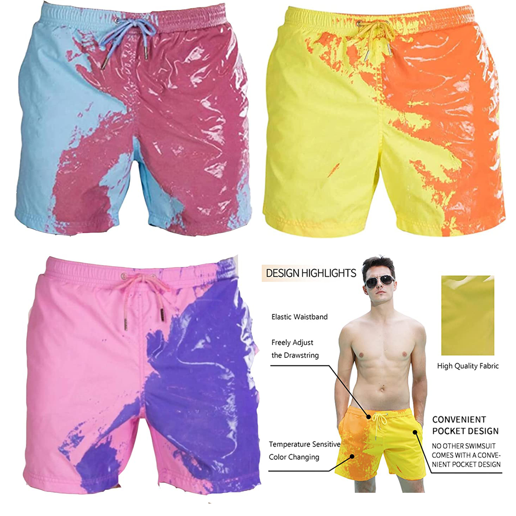 Quick Dry Temperature Sensitive Color Changing Swim Trunks