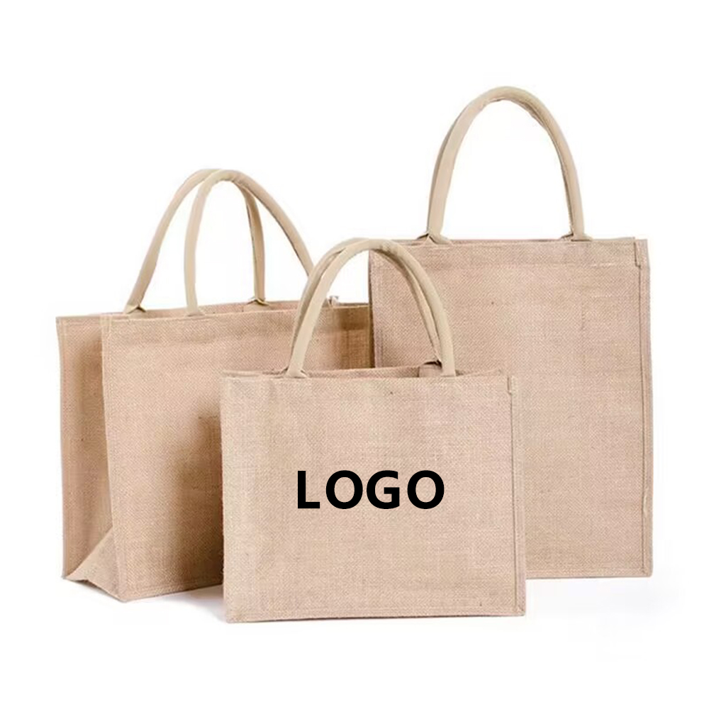 Jute Tote Bag With Bottom and side, custom tote bag with logo imprint 2