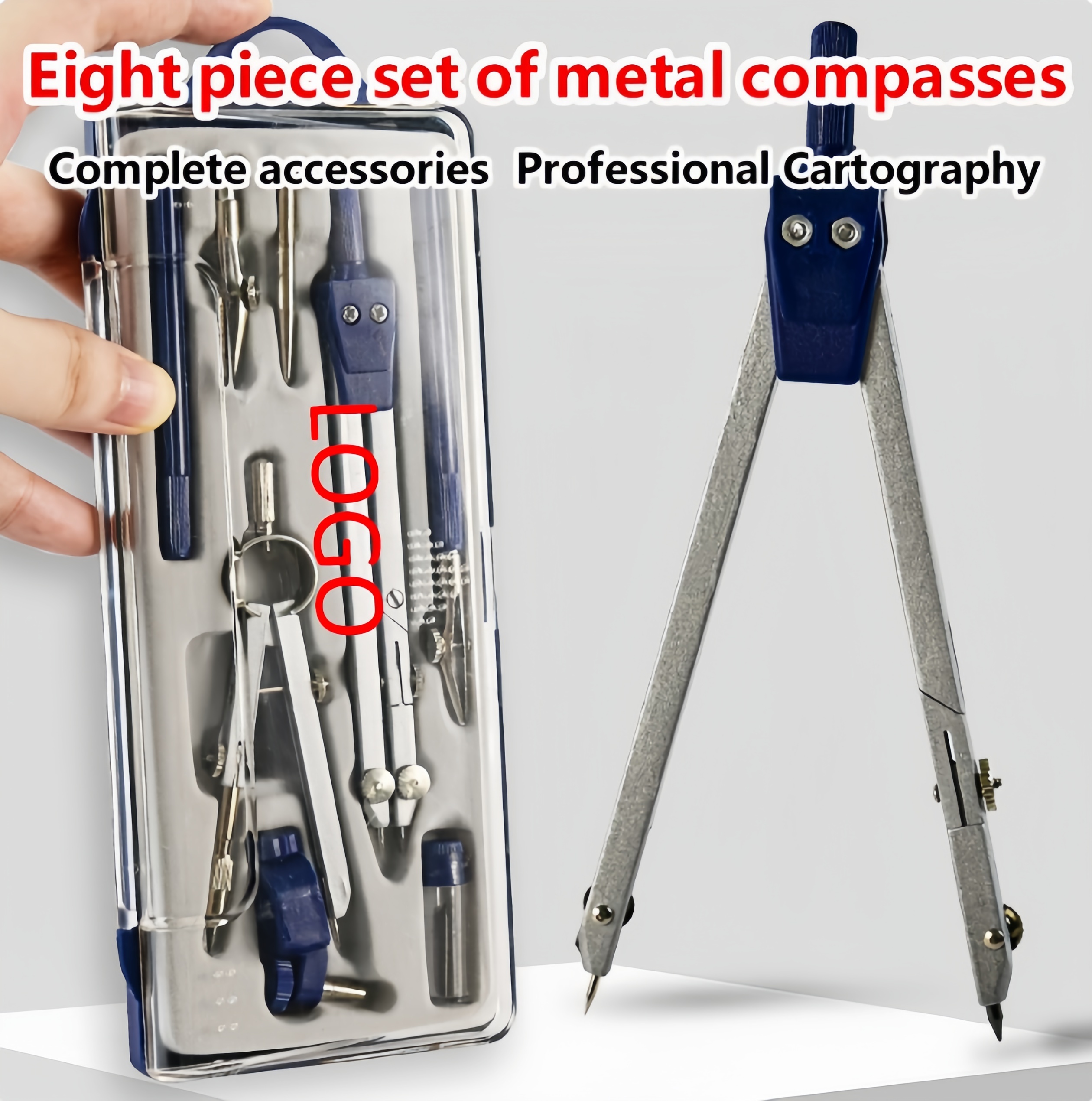 8 Piece Geometry Set for School and Office with Shatterproof Storage Box 1