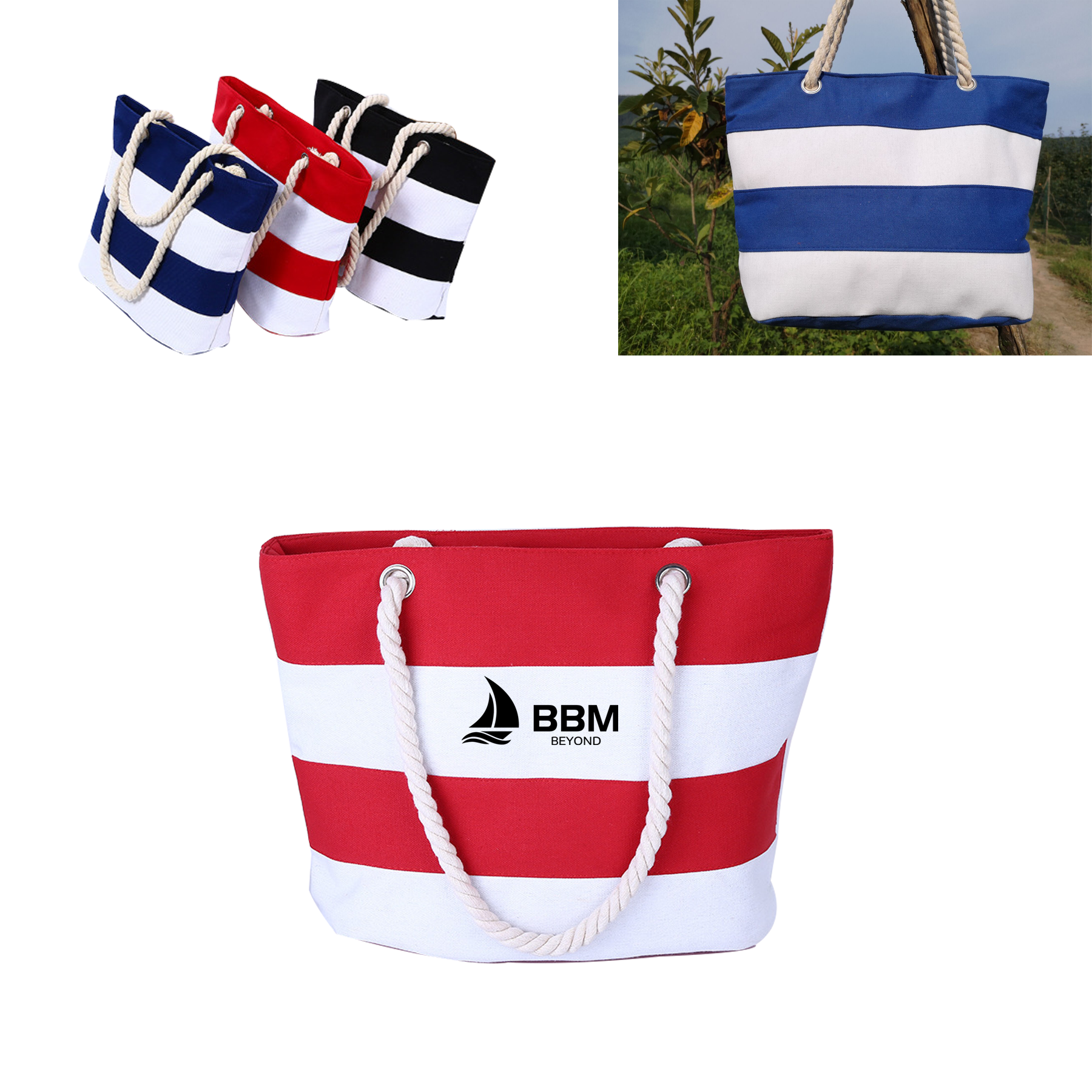 Cotton Canvas Beach Tote Bag with Zipper 2