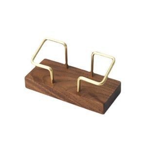 Premium Business Card Holder With Brass Stand And Sturdy Wood Base 13