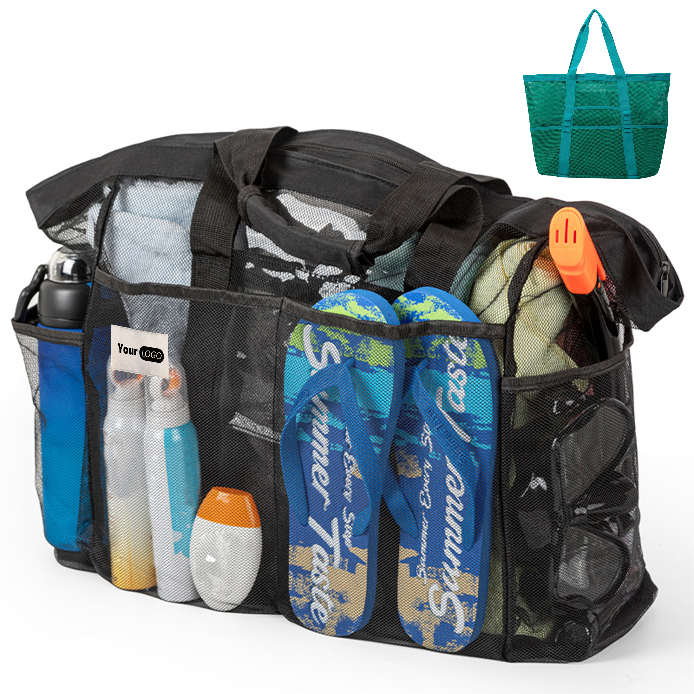 Polyester Beach Zippered Mesh Tote Bag 1