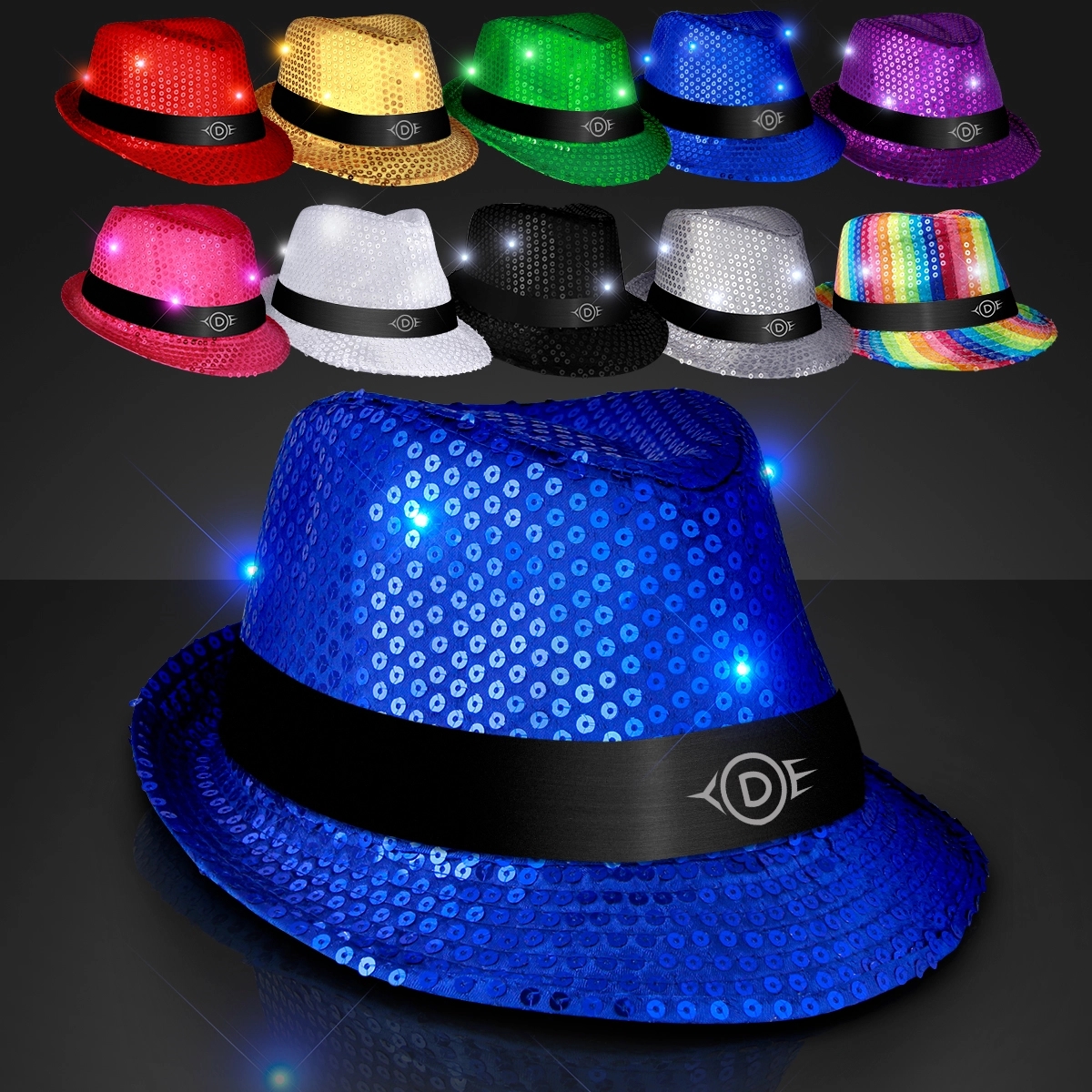 Shiny Single Colored Fedora Hats with Flashing Lights 35
