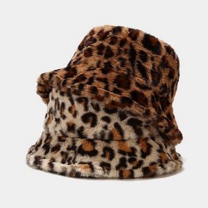 Furry Winter Faux Fur Warm Leopard Print Bucket Hat 2