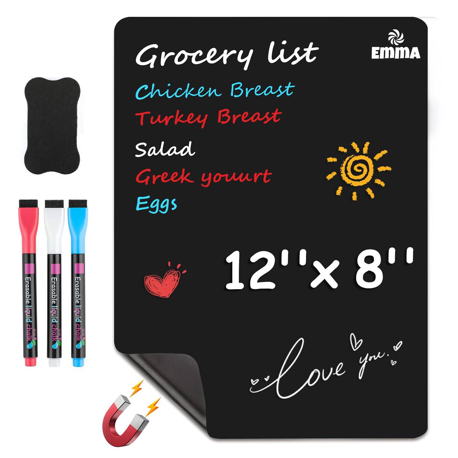 Magnetic Black Dry Erase Board Sheet w/ 3 Markers 2