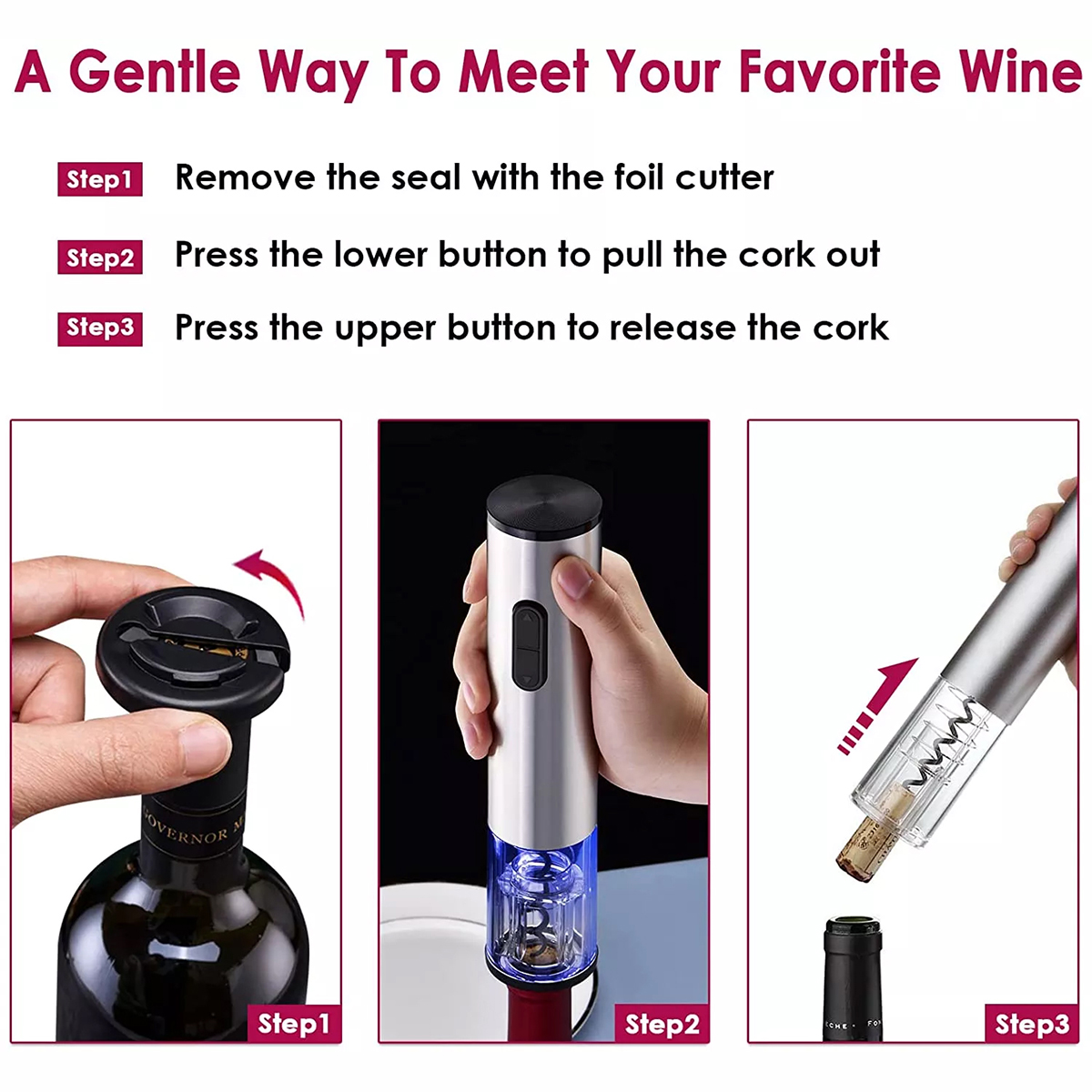 WineVault Veneto 4-Piece Electric Wine Opener Set – Includes Opener, Pourer, Stopper & Foil Cutter 12