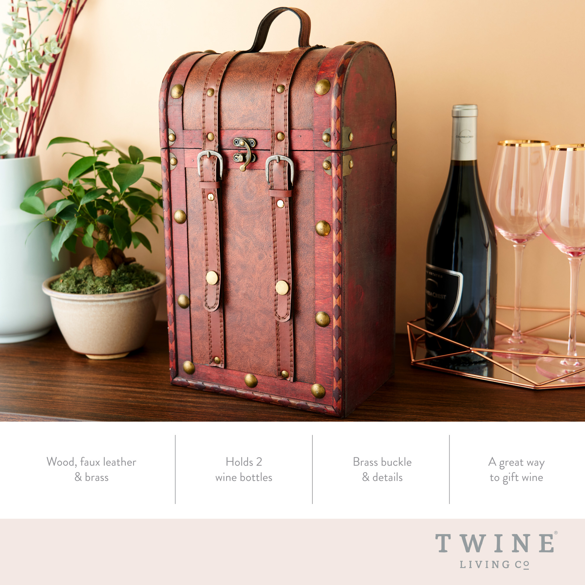 Twine Living® 2 Bottle Antique Wine Box 7
