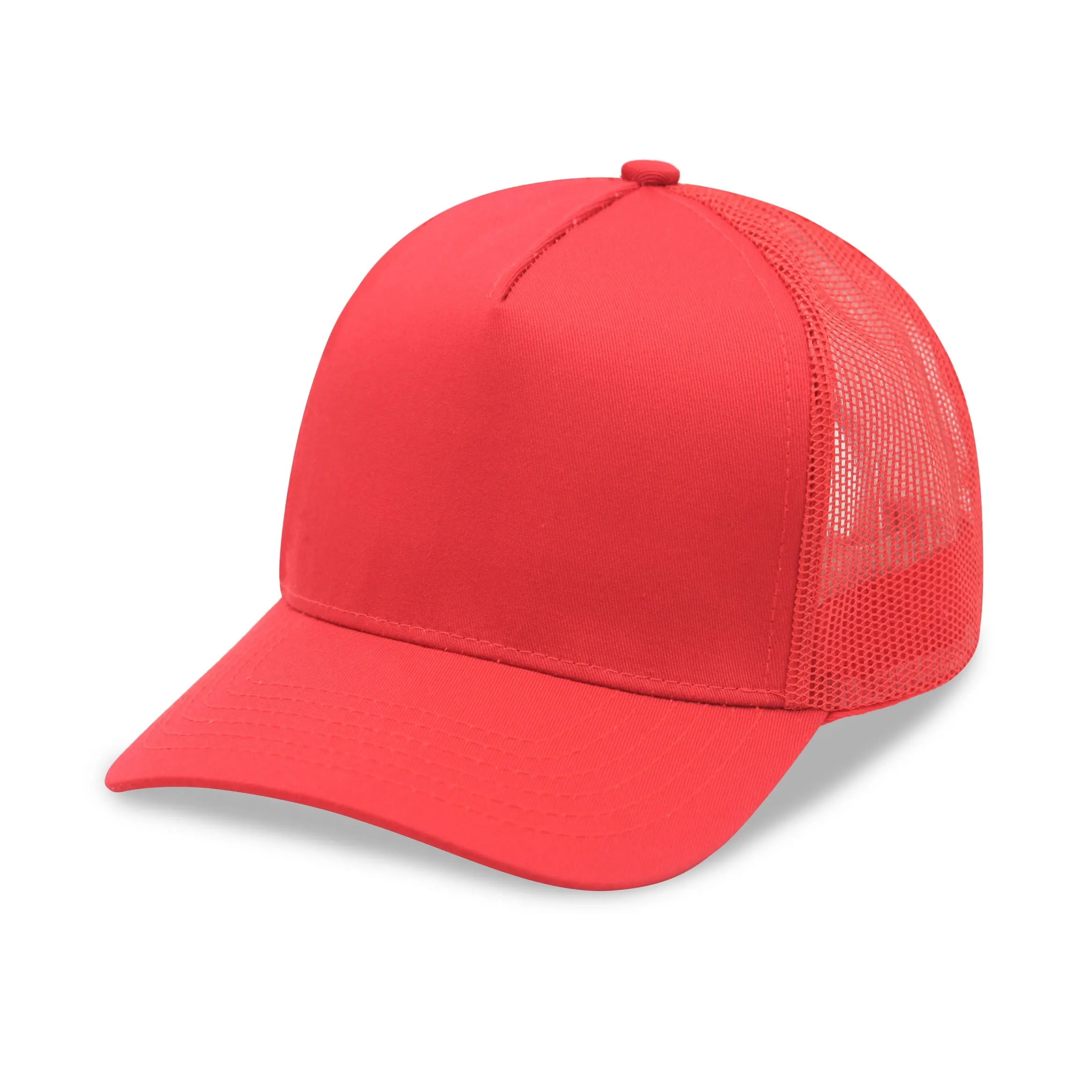 A frame 5 Panel High Profile Curved Visor Trucker Cap