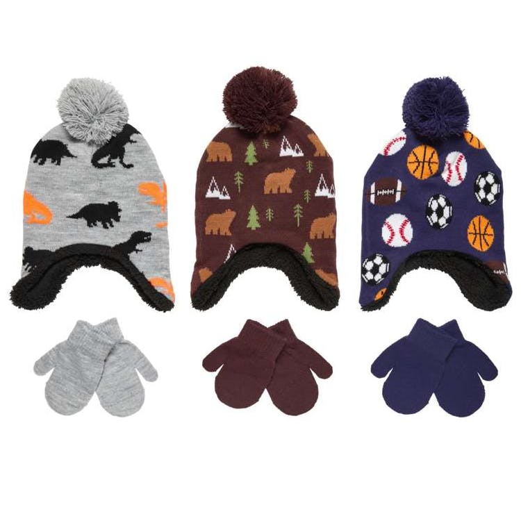 Infant/Toddler Boy Sherpa Lined Hats and Mitten Set