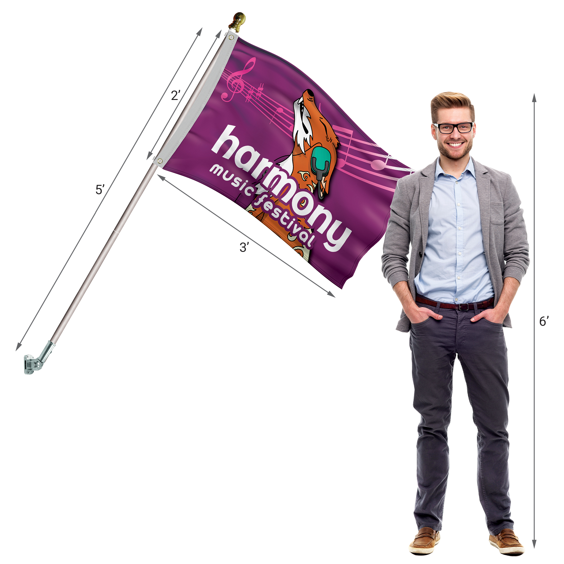 Deluxe Kit with 2' x 3' Flag and Silver Bracket 9