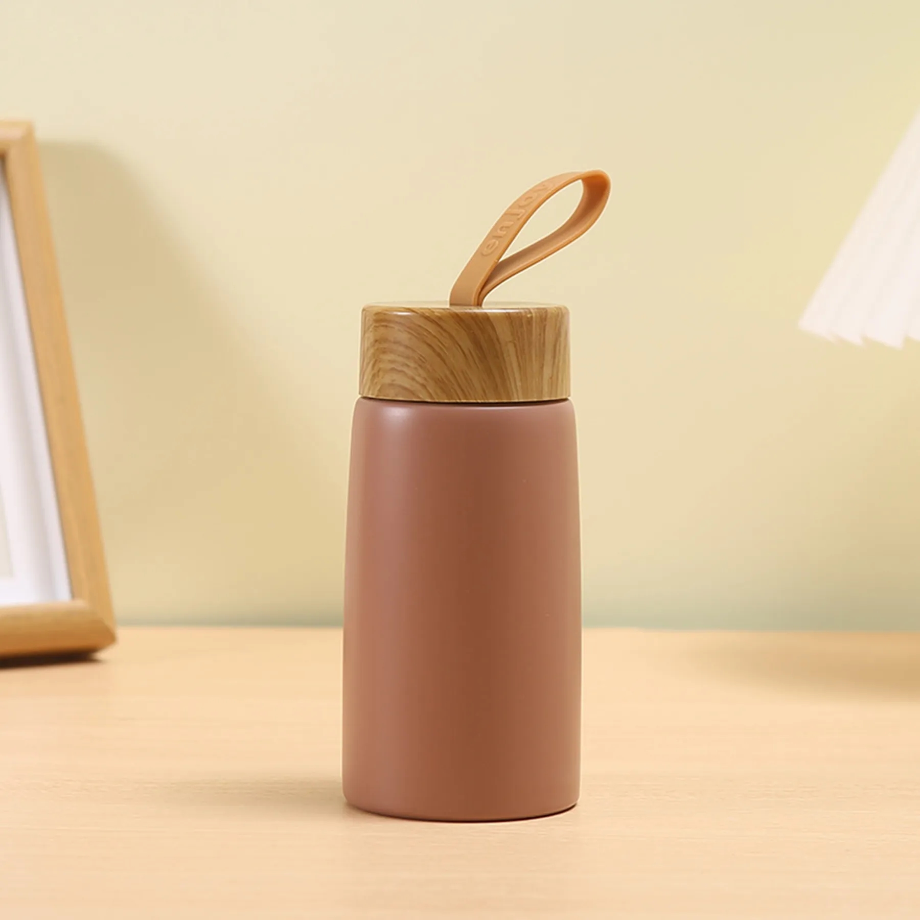 9 Oz. Wood Grain Lid Insulated Coffee Mug with Rope 7