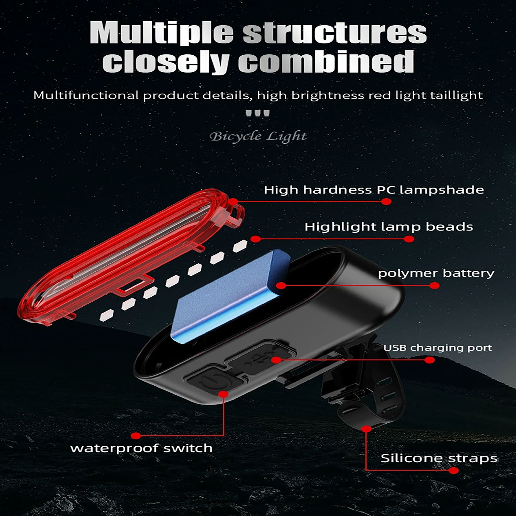 Mountain Bike Night Riding Rechargeable Tail Light 3
