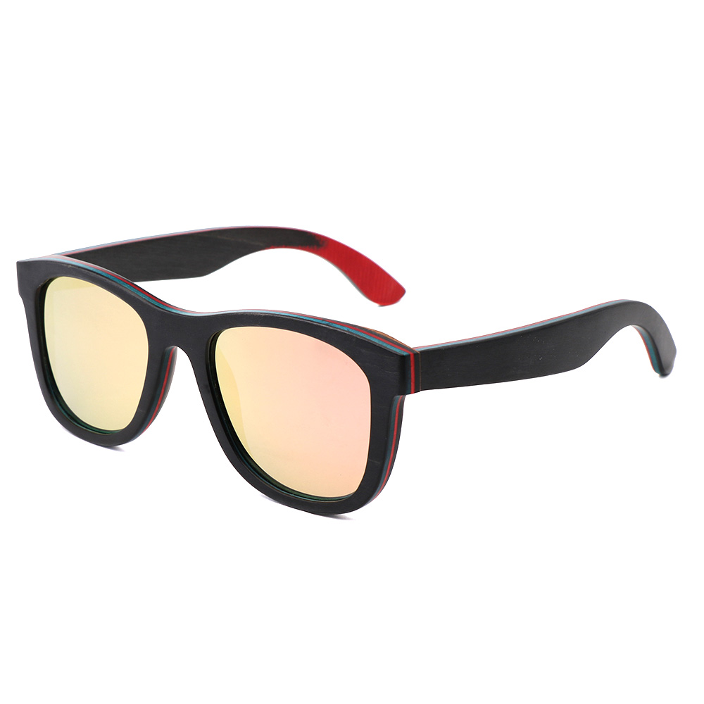Skateboard Wood Mirrored Lenses Promotional Sunglasses w/ Temple Imprint 4