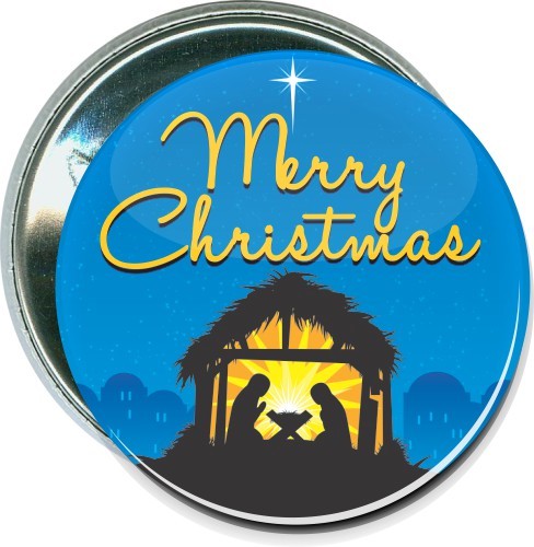 Merry Christmas, Jesus manger scene, Holiday Button 2
