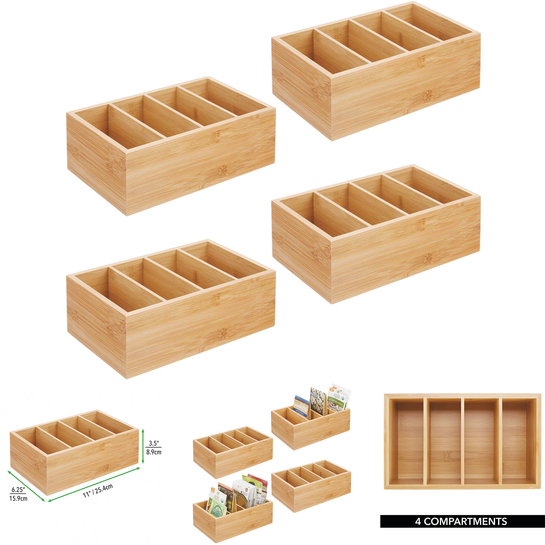 Bamboo Wood Compact Food Storage Organizer Bin Box 2