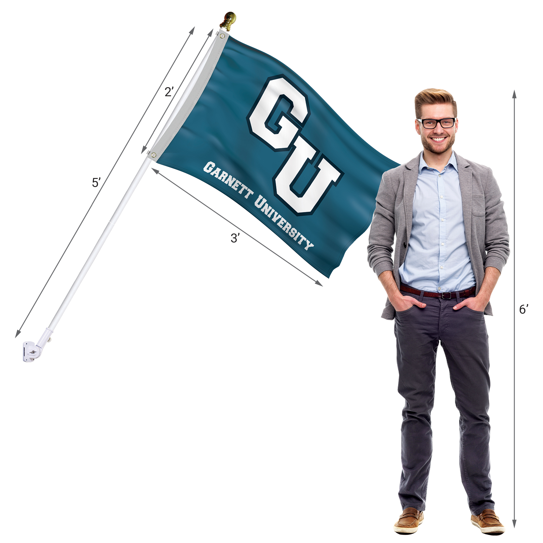Deluxe Kit with 2' x 3' Flag and White Bracket 6