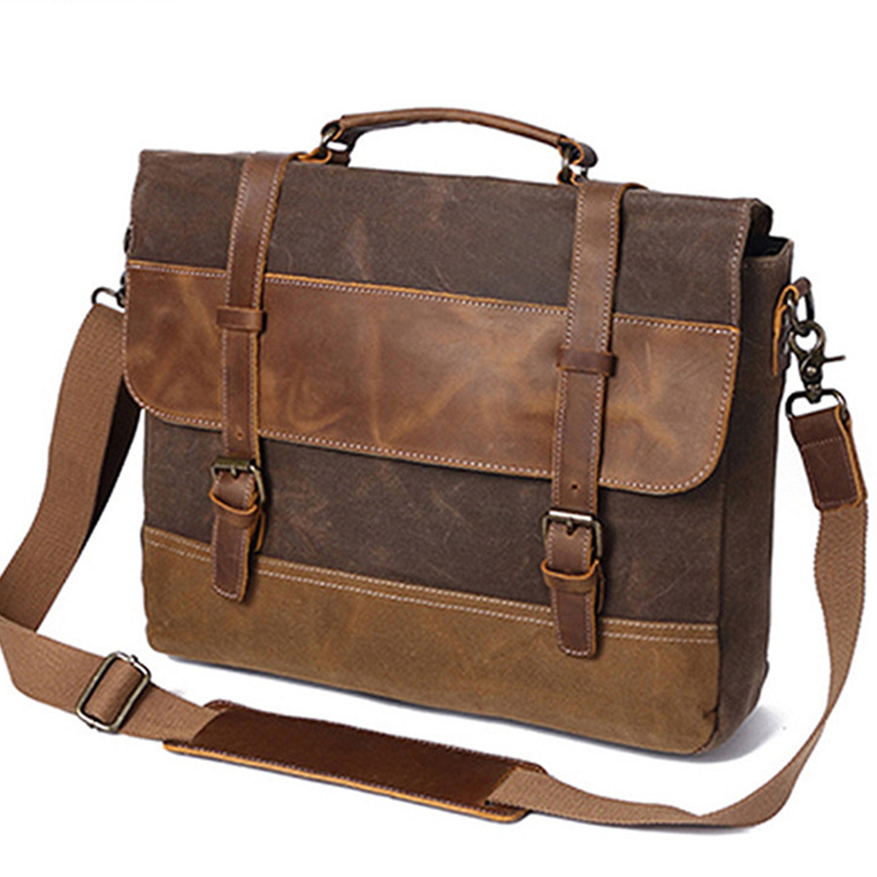 Leather Canvas Briefcase Laptop Bag 4