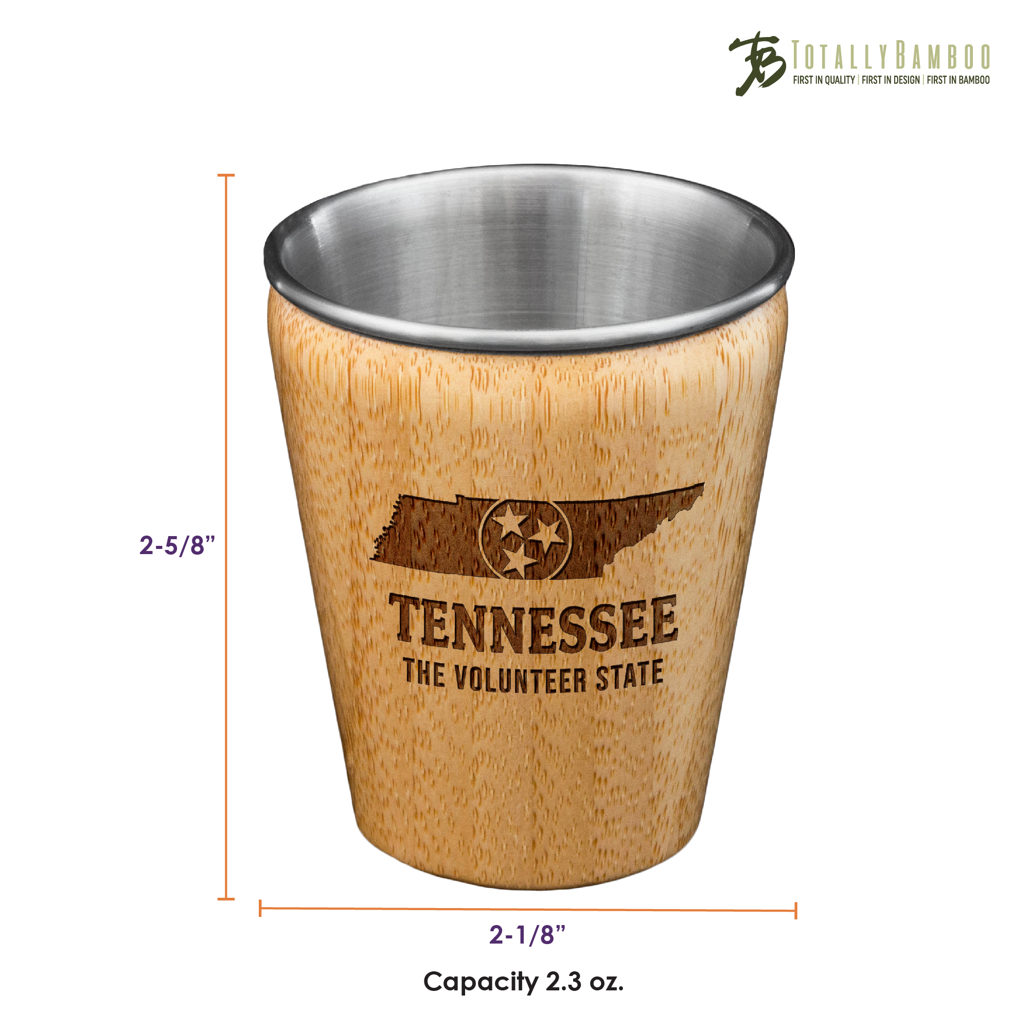 Tennessee State Bamboo and Stainless Steel Shot Glass 2