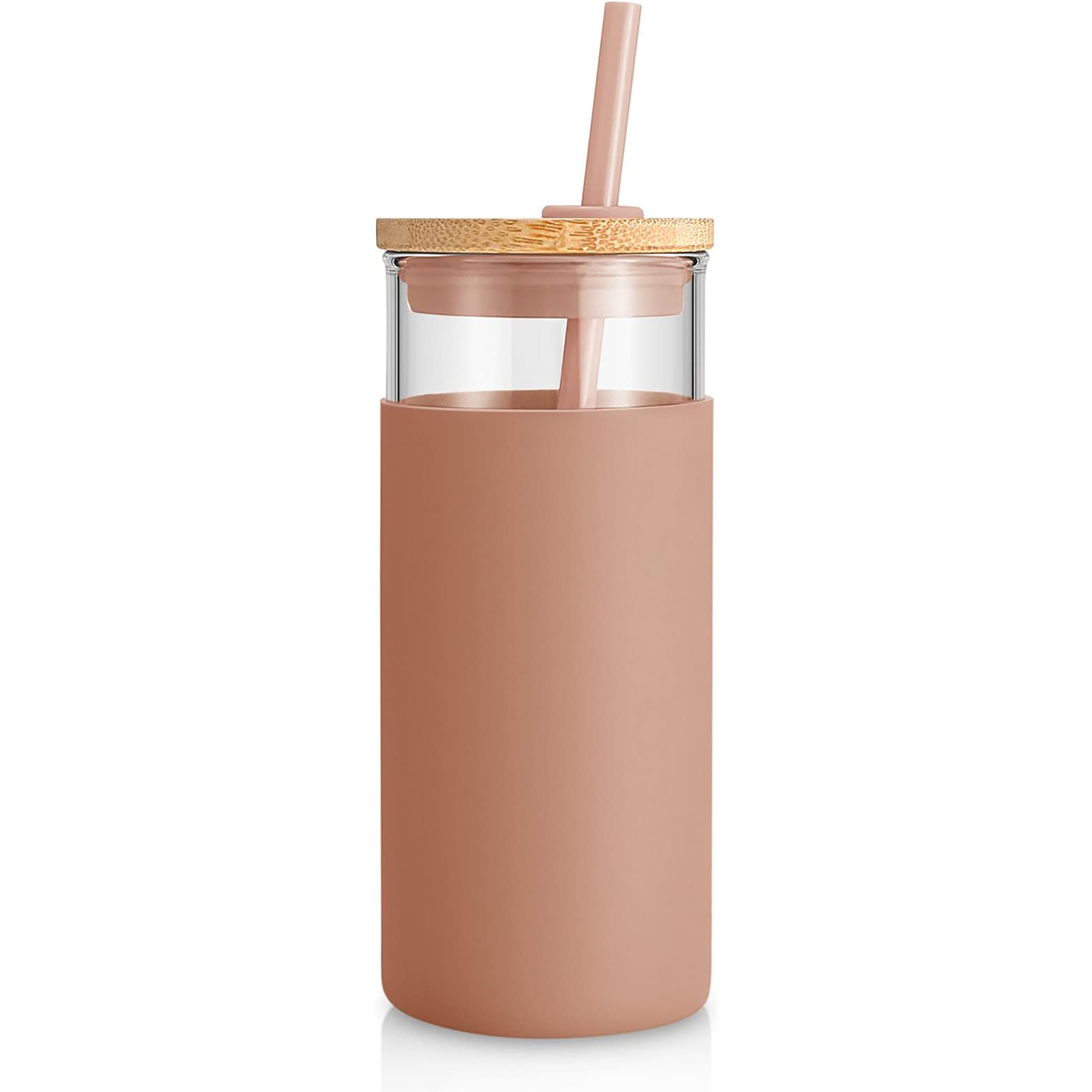 20 Oz Glass with Bamboo Lid and Straw 22
