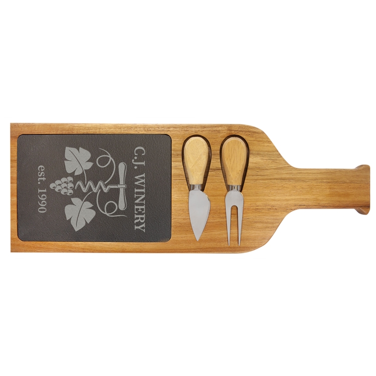 Lilly Acacia Wood & Slate Serving Board with Tools
