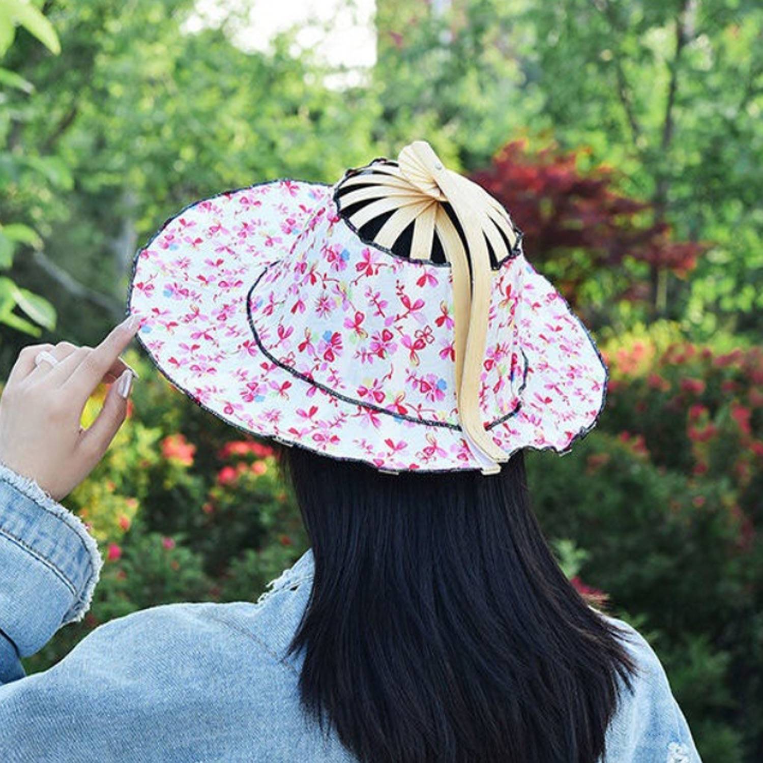 2 in 1 Portable Foldable Bamboo Fan Hat for Summer 8