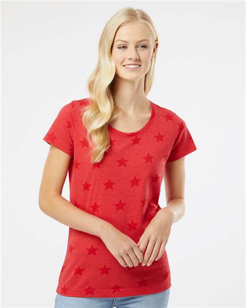 Women's Star Print Scoop Neck Tee - 3629 5