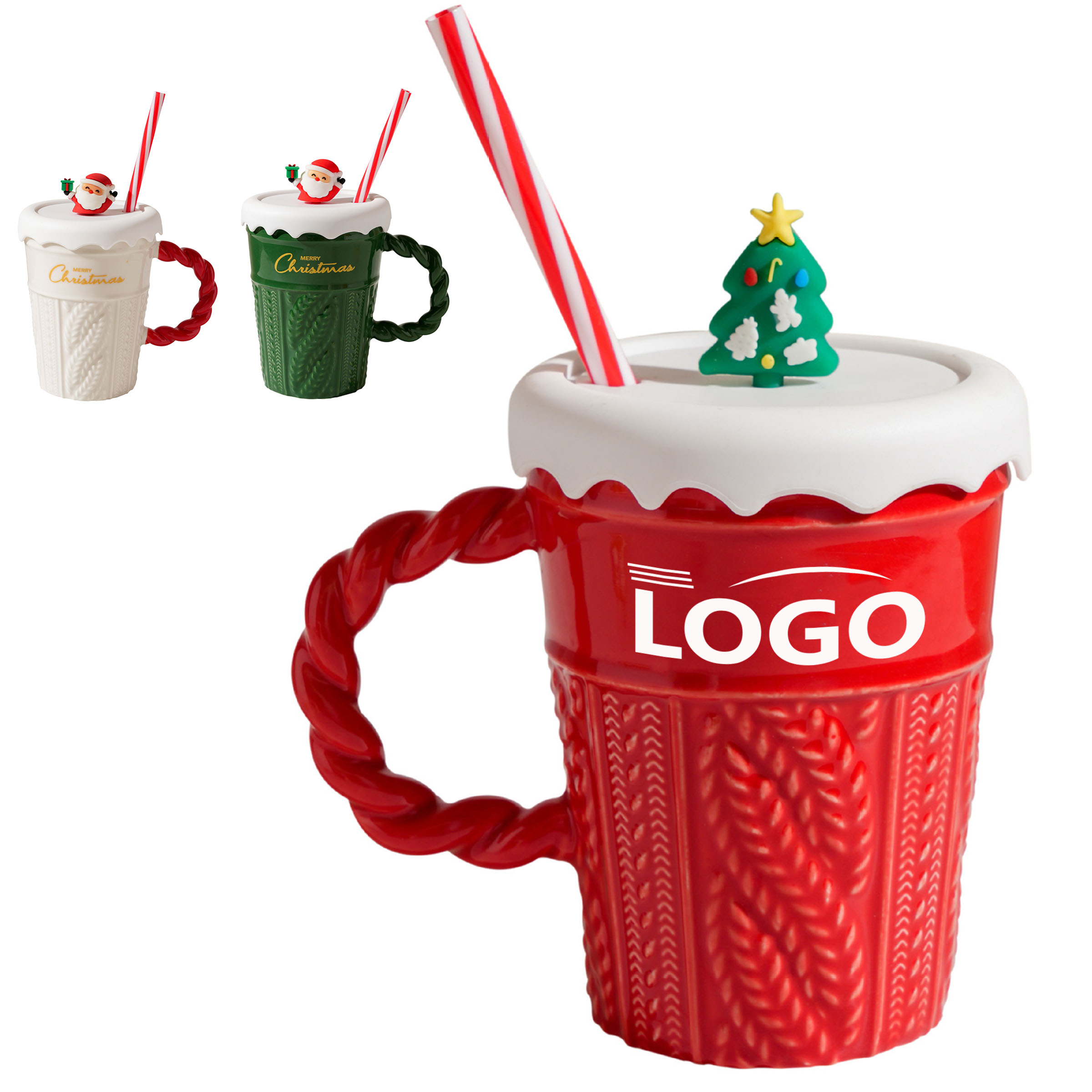 Christmas-Themed Ceramic Mug with Lid and Straw 4